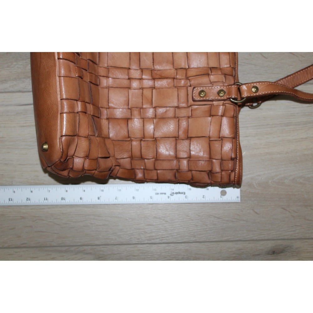 Costanza Rota Italian Leather Woven Tote Bag Tan Cognac Made in Italy Checker - Picture 9 of 12